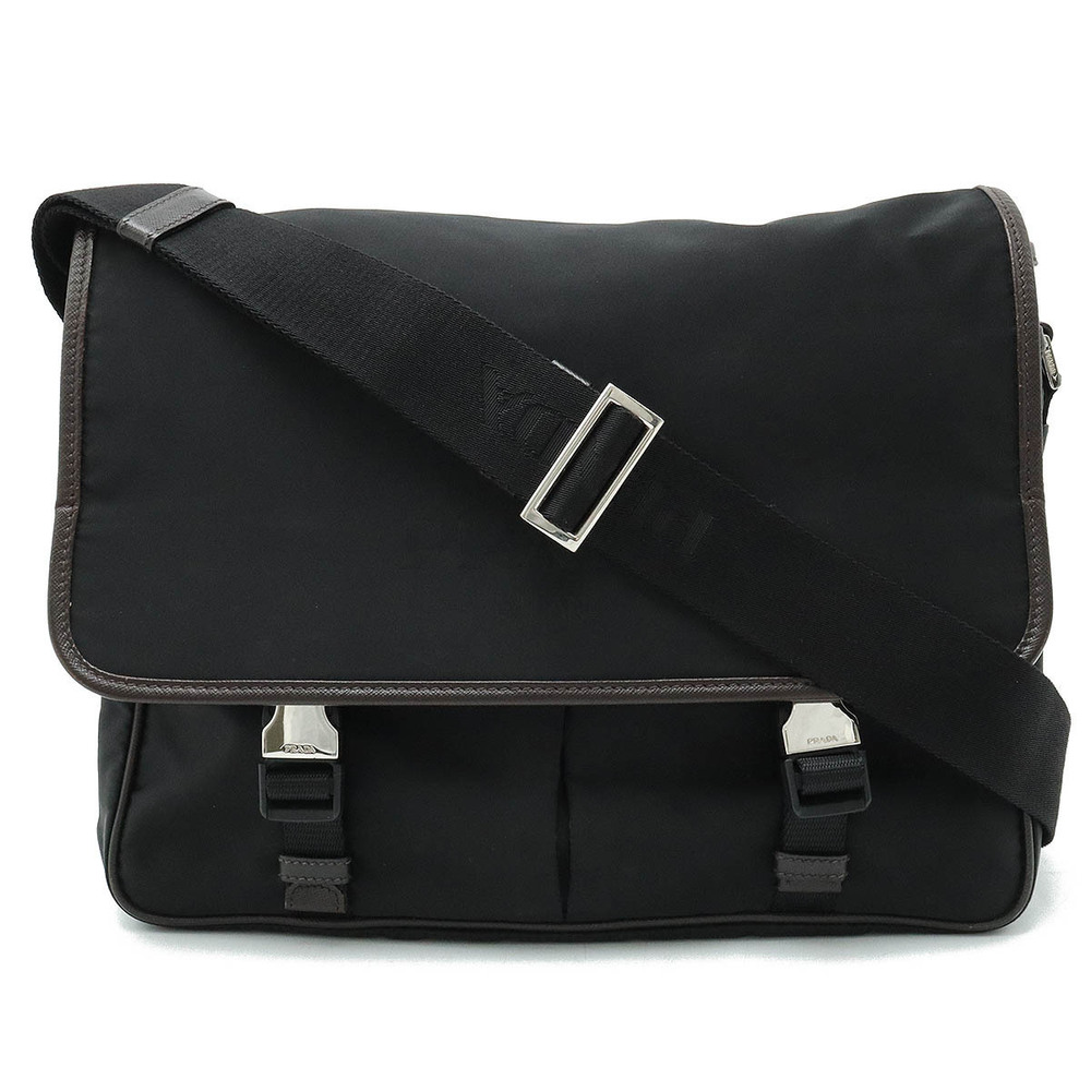 Prada jacquard shoulder bag messenger NERO black dark brown